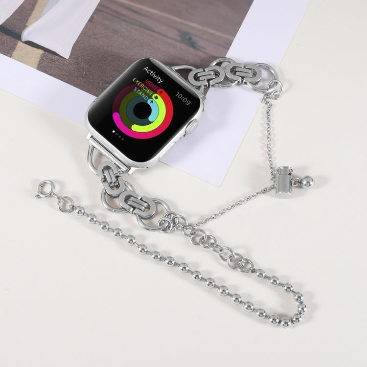 Lisslune | Double chain 2-pearl stainless steel watch band for Apple Watch Series 9&8&7 41mm / SE 3&SE 2&6&SE&5&4 40mm / 3&2&1 38mm (Silver)