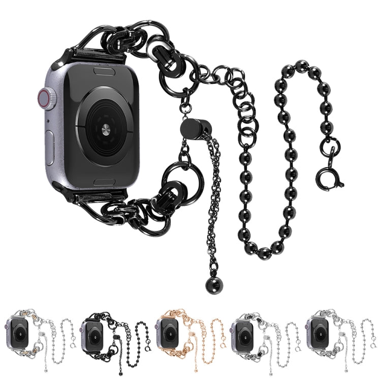 Lisslune | Double Chain 2-Beads Stainless Steel Watch Band for Apple Watch Series 9&8&7 41mm / SE 3&SE 2&6&SE&5&4 40mm / 3&2&1 38mm (Silver and Black)