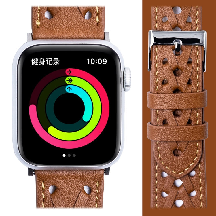 Lisslune | Leather Braided Watch Band For Apple Watch Series 9&8&7 41mm / SE 3&SE 2&6&SE&5&4 40mm / 3&2&1 38mm(Brown)