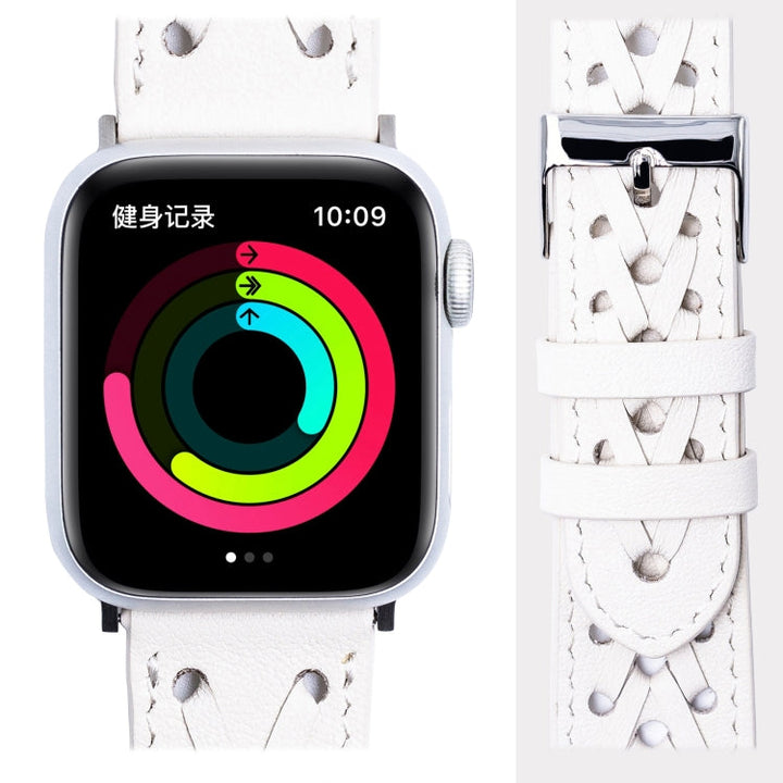 Lisslune | Leather Braided Watch Band For Apple Watch Series 9&8&7 41mm / SE 3&SE 2&6&SE&5&4 40mm / 3&2&1 38mm(White)