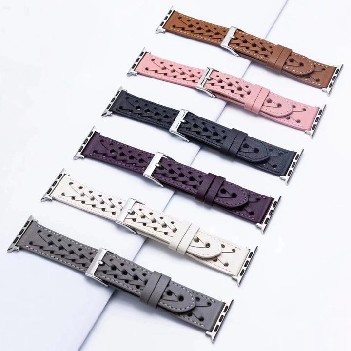 Lisslune | Leather Woven Watch Band For Apple Watch Series 9&8&7 41mm / SE 3&SE 2&6&SE&5&4 40mm / 3&2&1 38mm (Pink)