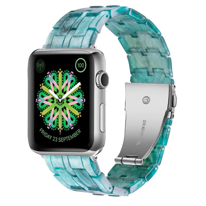 Lisslune | Five-Pearl Resin Watch Band For Apple Watch Ultra 49mm&Watch Ultra 2 49mm / Series 9&8&7 45mm / SE 3&SE 2&6&SE&5&4 44mm / 3&2&1 42mm(B Milky Way Green)