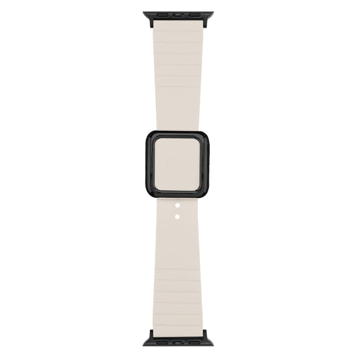 Lisslune | Black Square Buckle Silicone Bracelet for Apple Watch Ultra 49mm & Watch Ultra 2 49mm / Series 9 & 8 & 7 45mm / SE 3 & SE 2 & 6 & SE & 5 & 4 44mm / 3 & 2 & 1 42mm (Starlight)