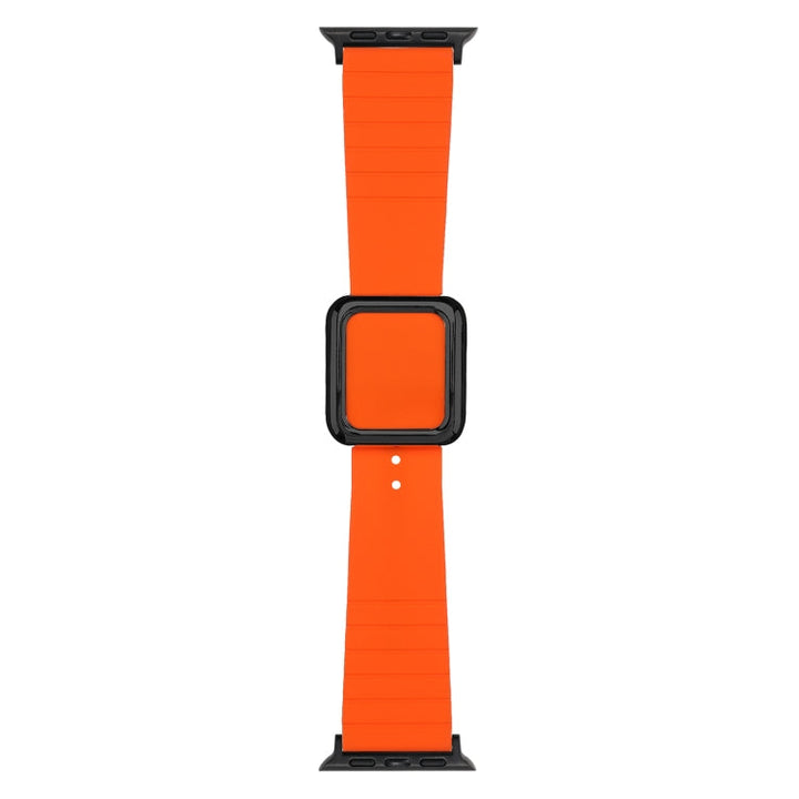 Lisslune | Black Square Buckle Silicone Watch Band for Apple Watch Ultra 49mm & Watch Ultra 2 49mm / Series 9 & 8 & 7 45mm / SE 3 & SE 2 & 6 & SE & 5 & 4 44mm / 3 & 2 & 1 42mm (Orange)