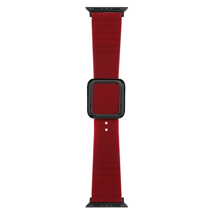Lisslune | Black Square Buckle Silicone Watch Band for Apple Watch Ultra 49mm & Watch Ultra 2 49mm / Series 9 & 8 & 7 45mm / SE 3 & SE 2 & 6 & SE & 5 & 4 44mm / 3 & 2 & 1 42mm (Wine Red)