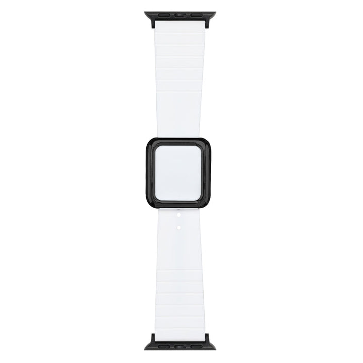 Lisslune | Black Square Buckle Silicone Bracelet for Apple Watch Ultra 49mm & Watch Ultra 2 49mm / Series 9 & 8 & 7 45mm / SE 3 & SE 2 & 6 & SE & 5 & 4 44mm / 3 & 2 & 1 42mm (White)