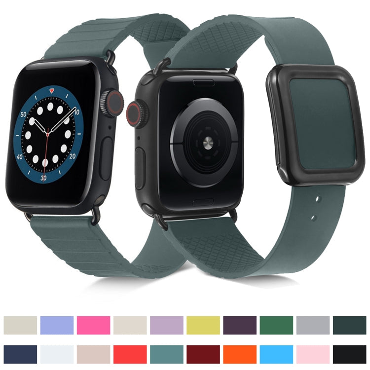 Lisslune | Black Square Buckle Silicone Watch Band for Apple Watch Ultra 49mm&Watch Ultra 2 49mm / Series 9&8&7 45mm / SE 3&SE 2&6&SE&5&4 44mm / 3&2&1 42mm (Pine Needle Green)