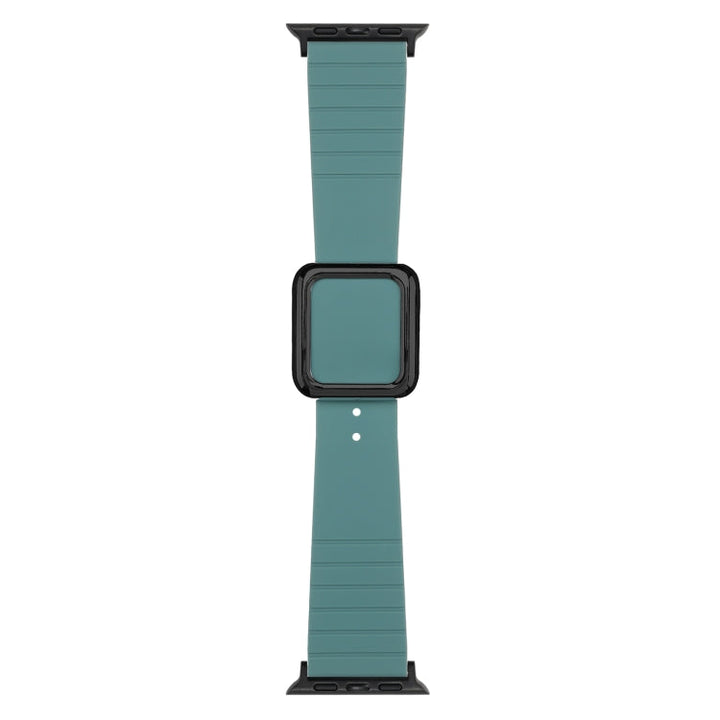Lisslune | Black Square Buckle Silicone Bracelet for Apple Watch Series 9&8&7 41mm / SE 3&SE 2&6&SE&5&4 40mm / 3&2&1 38mm (Pine Needle Green)
