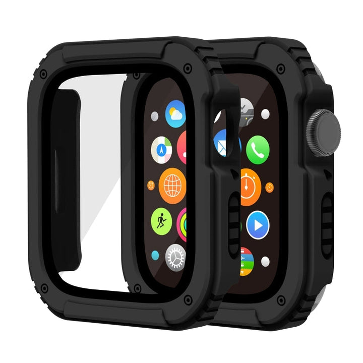 Lisslune | 2 in 1 screen tempered glass film protective case for Apple Watch Series 9 / 8 / 7 45mm (Black)
