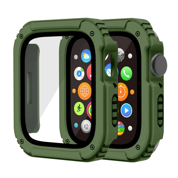 Lisslune | 2 in 1 Screen Tempered Glass Film Protective Case for Apple Watch Series 9 / 8 / 7 45mm (Army Green)