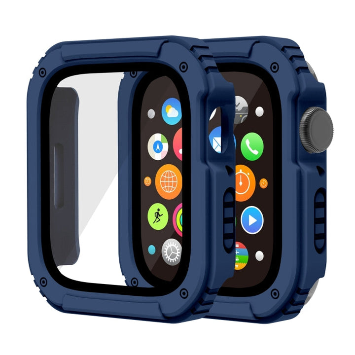 Lisslune | 2 in 1 Screen Tempered Glass Film Protective Case For Apple Watch Series 3 & 2 & 1 42mm (Midnight Blue)