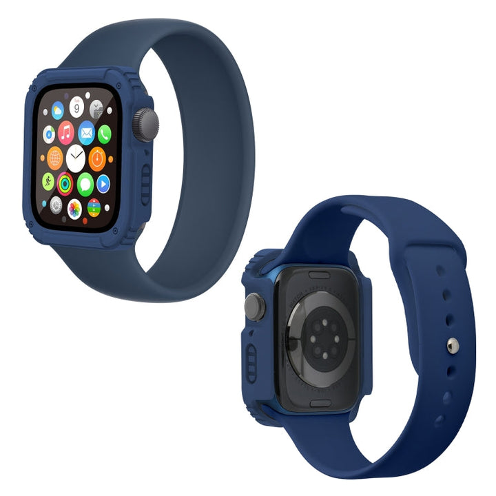 Lisslune | 2 in 1 Screen Tempered Glass Film Protective Case For Apple Watch Series 3 & 2 & 1 42mm (Midnight Blue)