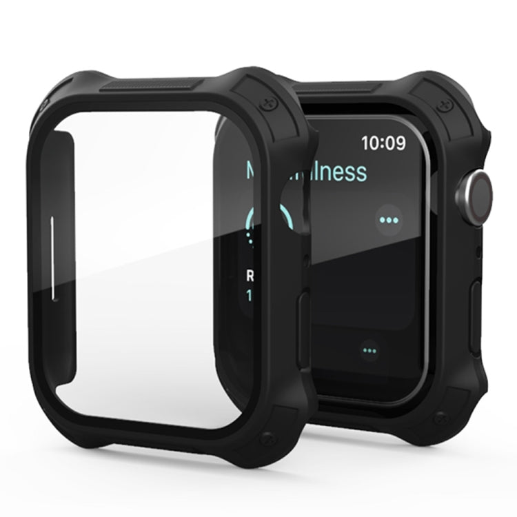 Lisslune | 2 in 1 Frosted PC Frame + Screen Tempered Glass Film Protective Case For Apple Watch Series 9 / 8 / 7 45mm (Black)