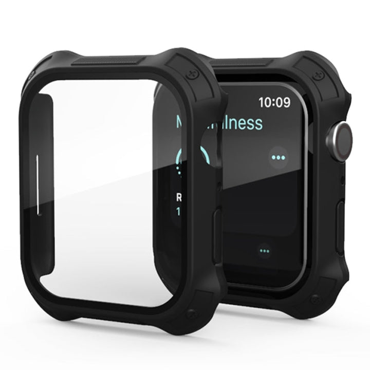 Lisslune | 2 in 1 Frosted PC Frame + Screen Tempered Glass Film Protective Case For Apple Watch Series 9 / 8 / 7 45mm (Black)