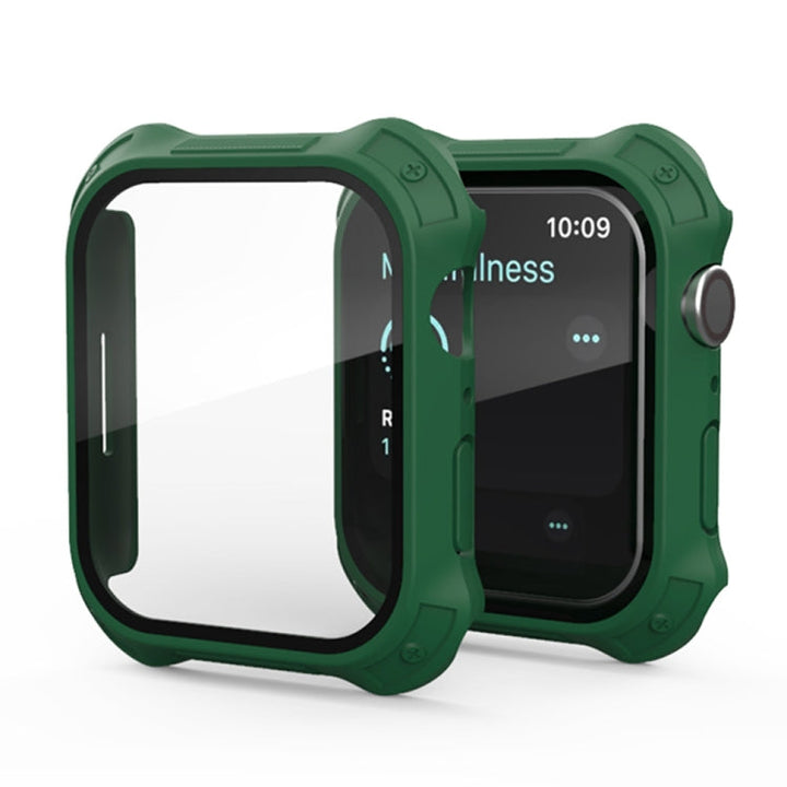 Lisslune | 2 in 1 Frosted PC Frame + Screen Tempered Glass Film Protective Case for Apple Watch Series 9 / 8 / 7 45mm (Green)