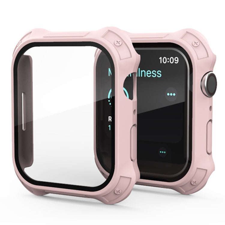 Lisslune | 2 in 1 Frosted PC Frame + Screen Tempered Glass Film Protective Case for Apple Watch Series 9 / 8 / 7 41mm (Pink)