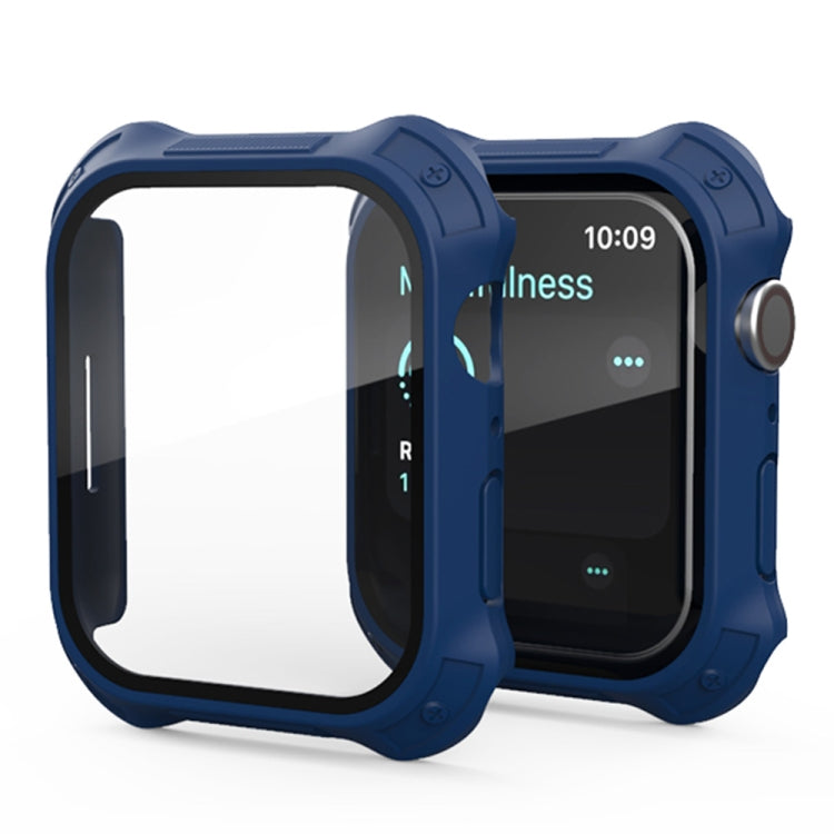 Lisslune | 2 in 1 Frosted PC Frame + Screen Tempered Glass Film Protective Case for Apple Watch Series 9 / 8 / 7 41mm (Blue)