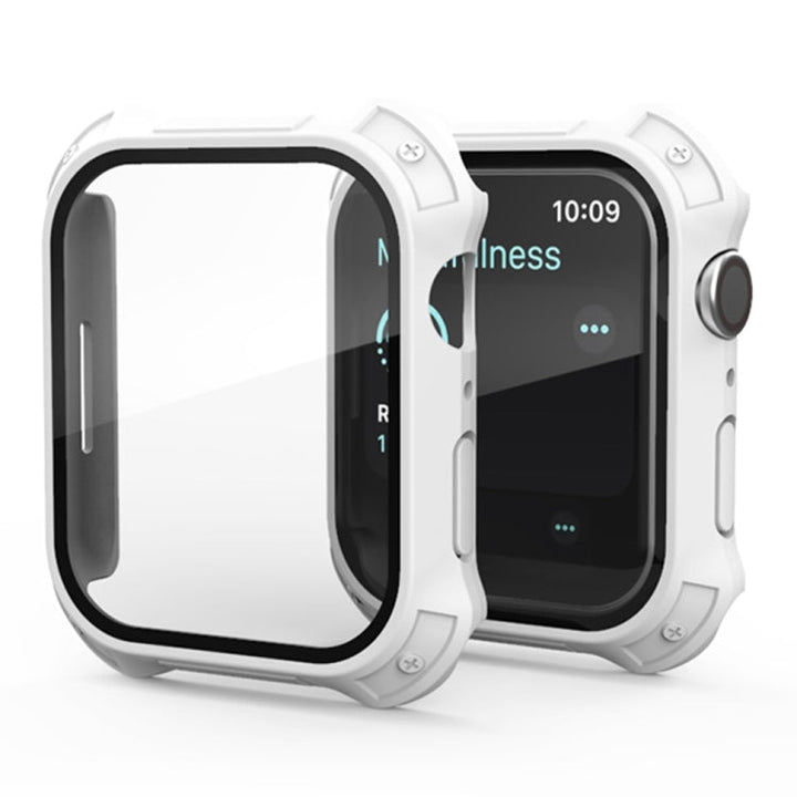 Lisslune | 2 in 1 Frosted PC Frame + Tempered Glass Film Protective Case for Apple Watch Series 9 / 8 / 7 41mm (White)