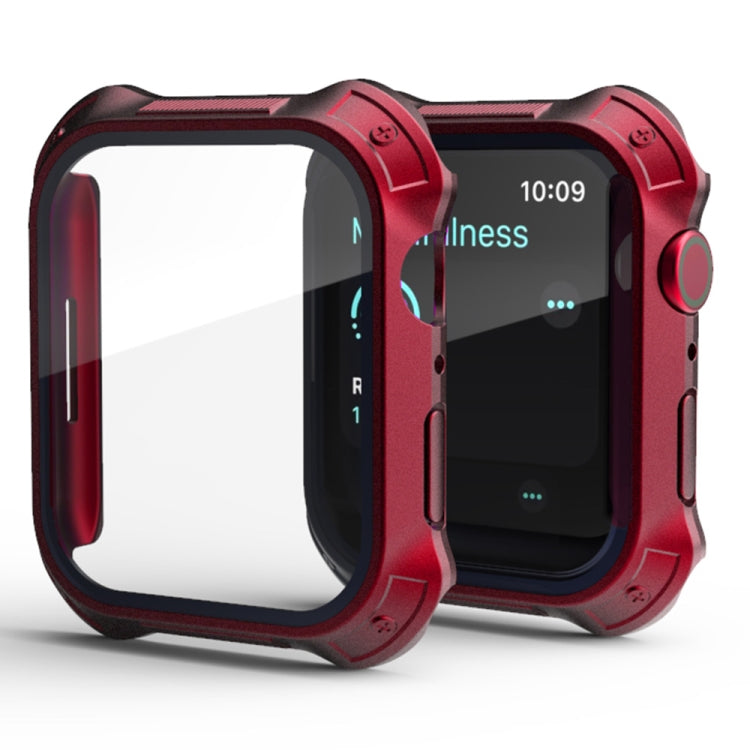 Lisslune | 2 in 1 PC frame + screen tempered glass film protective case for Apple Watch Series 9 / 8 / 7 45mm (Red)