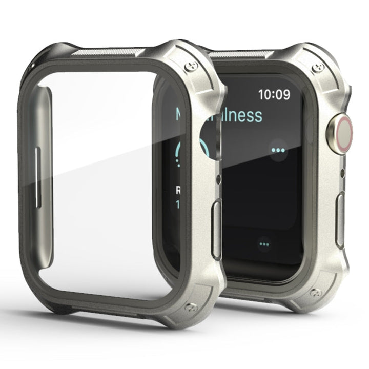 Lisslune | 2 in 1 PC frame + screen tempered glass film protective case for Apple Watch Series 9 / 8 / 7 45mm (Starlight)