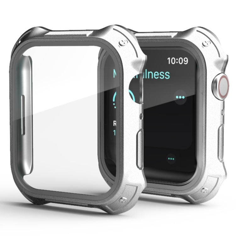 Lisslune | 2 in 1 PC frame + screen tempered glass film protective case for Apple Watch Series 9 / 8 / 7 41mm (Silver)