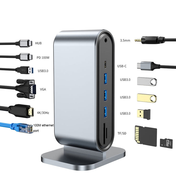 Lisslune | 12 in 1 USB-C / Type-C Vertical Multi-Interface HUB Adapter