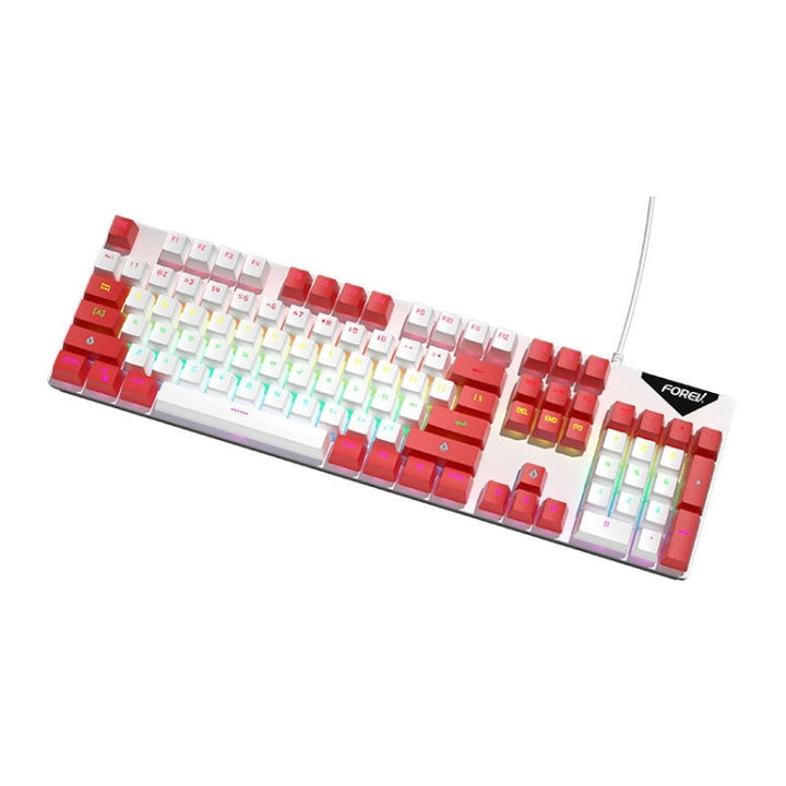 Lisslune | FOREV FVQ302 Mixed Color Wired Mechanical Gaming Illuminated Keyboard (White Red)