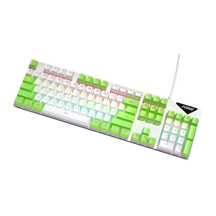 Lisslune | FOREV FVQ302 Multicolored Wired Mechanical Gaming Illuminated Keyboard (White Green)