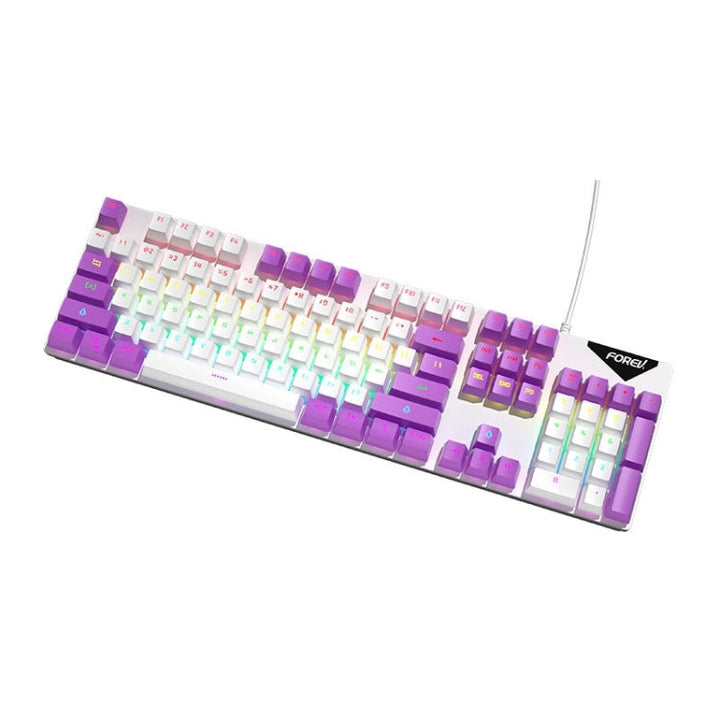 Lisslune | FOREV FVQ302 Multicolor Wired Mechanical Gaming Illuminated Keyboard (White Purple)