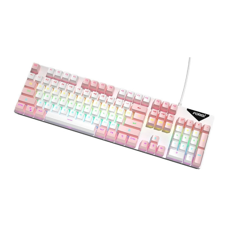 Lisslune | FOREV FVQ302 Mixed Colors Wireless Mechanical Gaming Backlit Keyboard (White Pink)
