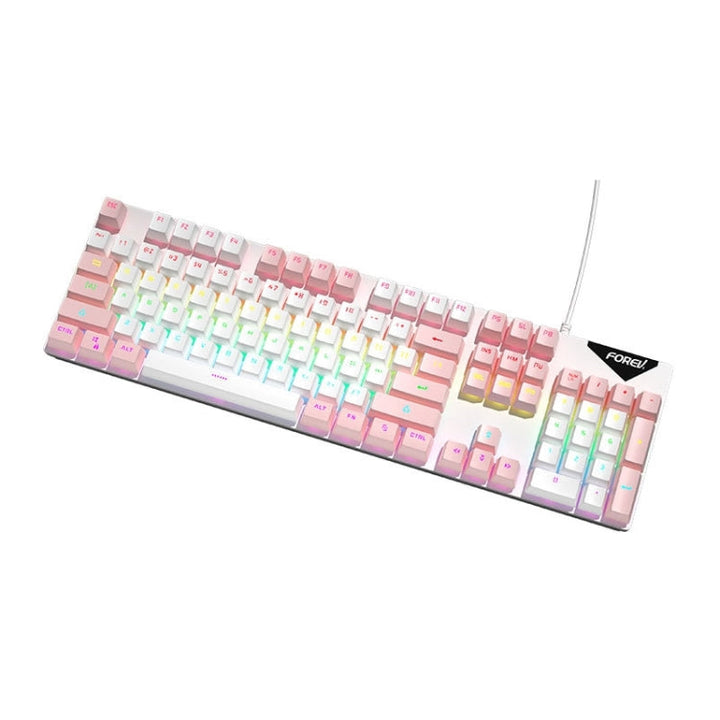 Lisslune | FOREV FVQ302 Mixed Colors Wireless Mechanical Gaming Backlit Keyboard (White Pink)