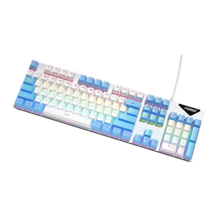 Lisslune | FOREV FVQ302 Mixed Color Wire Mechanical Gaming Illuminated Keyboard (White Blue)