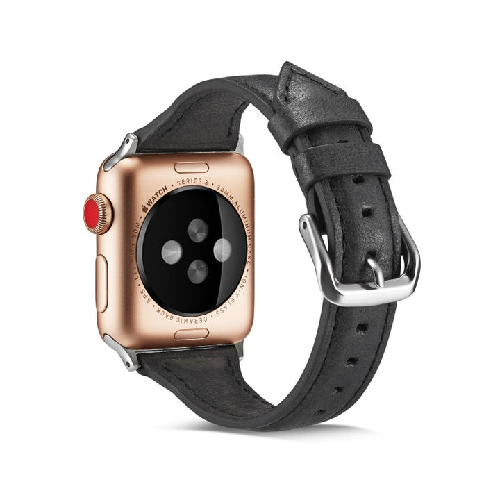 Lisslune | For Apple Watch 5/4 44mm & 3/2/1 42mm Thin Leather Strap (Black)