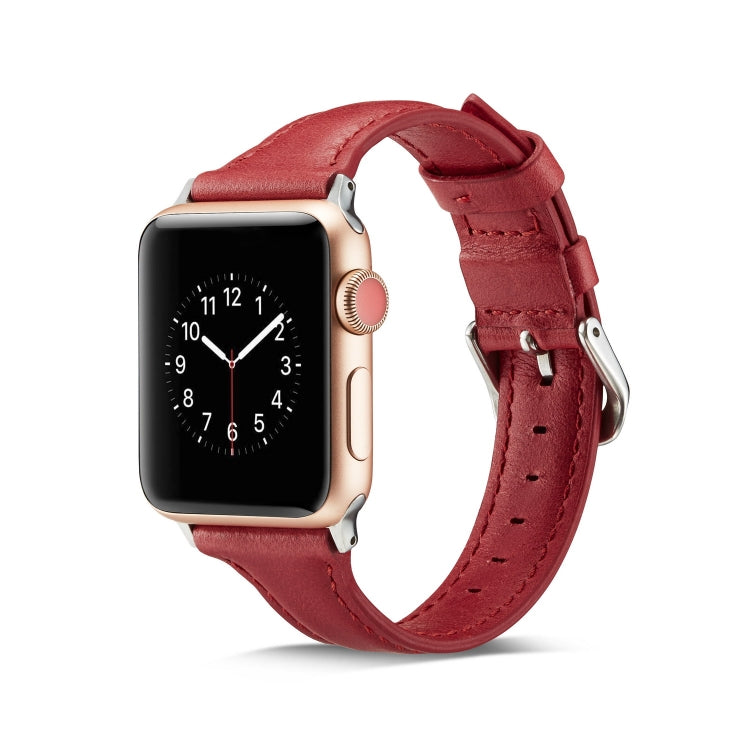 Lisslune | For Apple Watch 5/4 44mm & 3/2/1 42mm Thin Leather Watch Band (Red)