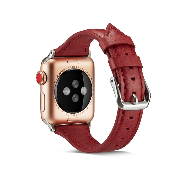 Lisslune | For Apple Watch 5/4 44mm & 3/2/1 42mm Thin Leather Watch Band (Red)