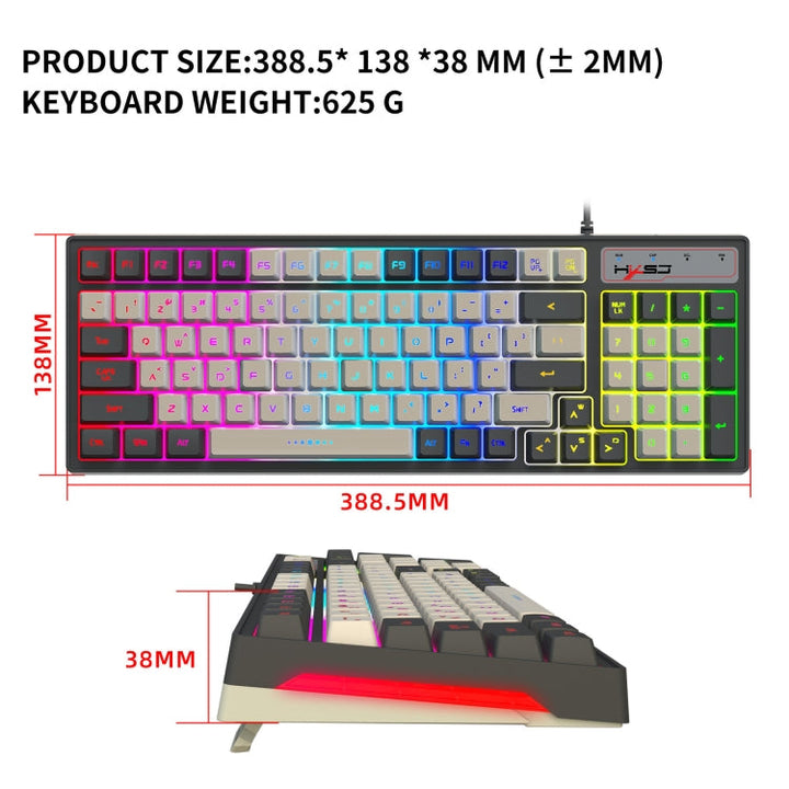 Lisslune | HXSJ V600 96-Key RGB Backlight Dual-Color Injection Molding Wired Gaming Keyboard