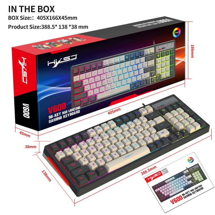 Lisslune | HXSJ V600 96-Key RGB Backlight Dual-Color Injection Molding Wired Gaming Keyboard