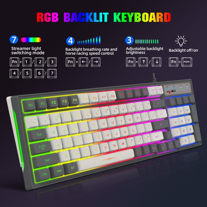 Lisslune | HXSJ V600 96-Key RGB Backlight Dual-Color Injection Molding Wired Gaming Keyboard