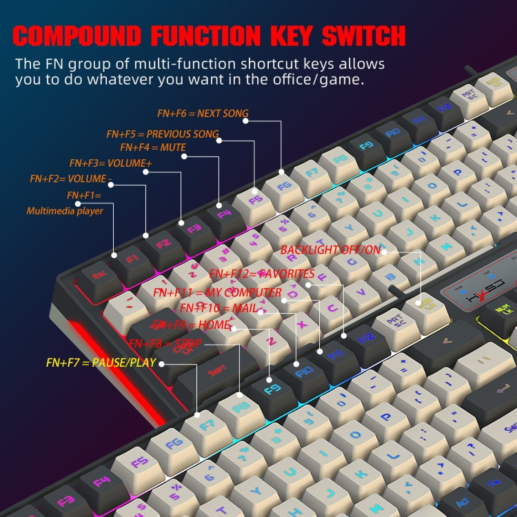 Lisslune | HXSJ V600 96-Key RGB Backlight Dual-Color Injection Molding Wired Gaming Keyboard