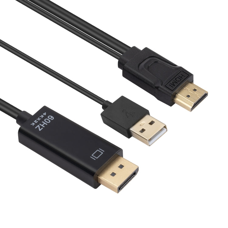 Lisslune | HDMI to USB+DisplayPort adapter cable with power supply, length: 1.8m (Black)