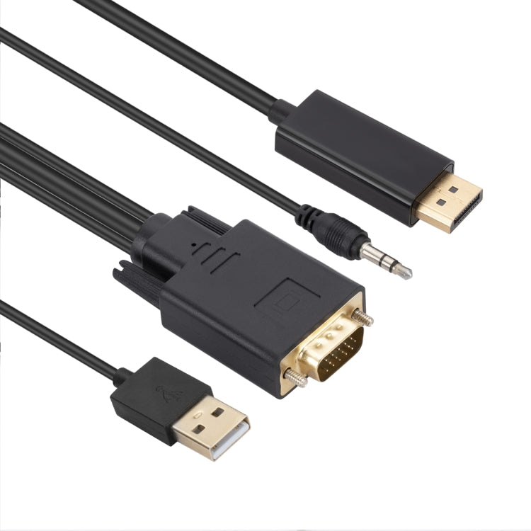 Lisslune | VGA to DisplayPort Adapter Cable with Audio Band Power Supply, Length: 1.8 m (Black)