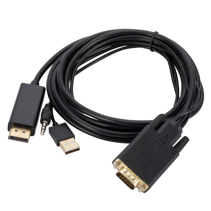 Lisslune | VGA to DisplayPort Adapter Cable with Audio Band Power Supply, Length: 1.8 m (Black)