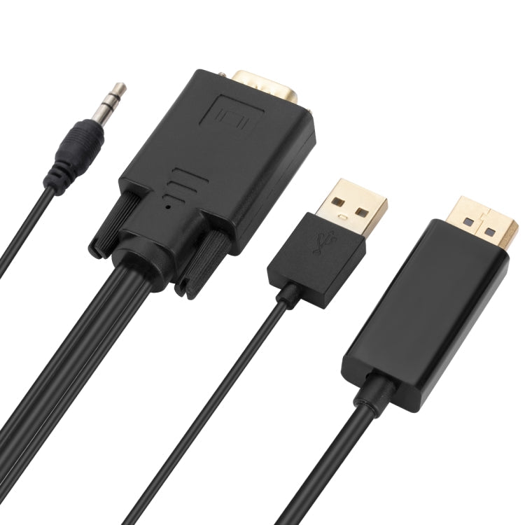 Lisslune | VGA to DisplayPort Adapter Cable with Audio Band Power Supply, Length: 1.8 m (Black)
