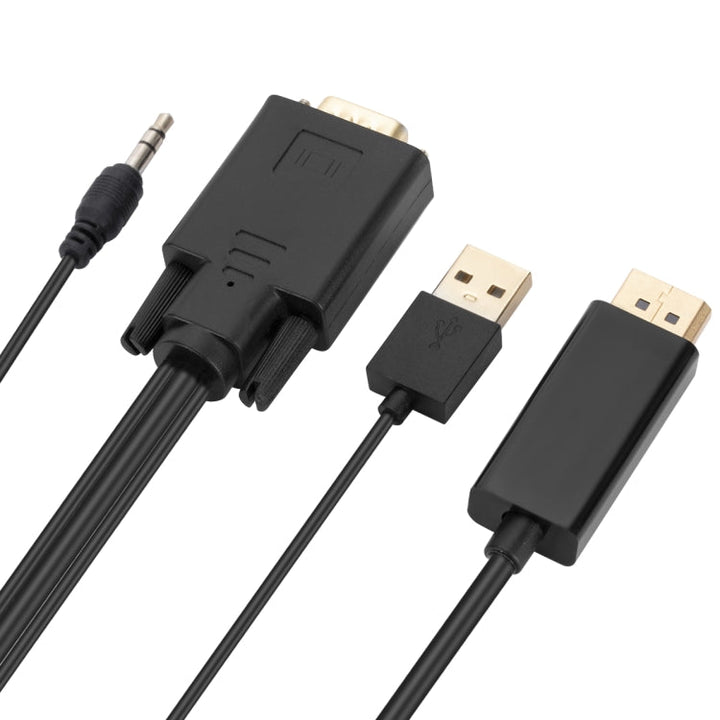 Lisslune | VGA to DisplayPort Adapter Cable with Audio Band Power Supply, Length: 1.8 m (Black)