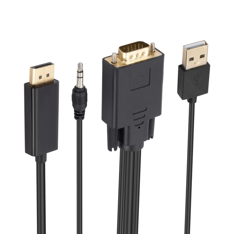 Lisslune | VGA to DisplayPort Adapter Cable with Audio Band Power Supply, Length: 1.8 m (Black)