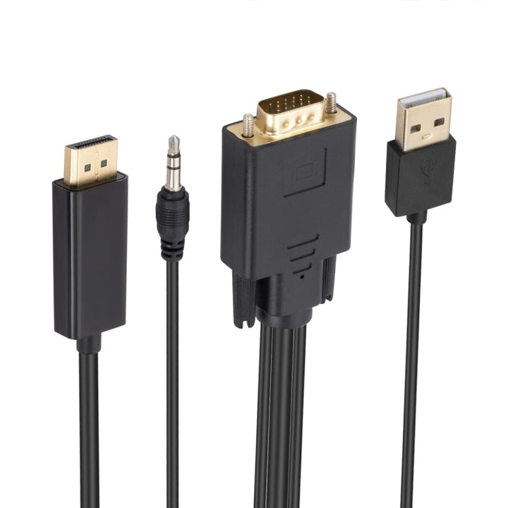 Lisslune | VGA to DisplayPort Adapter Cable with Audio Band Power Supply, Length: 1.8 m (Black)