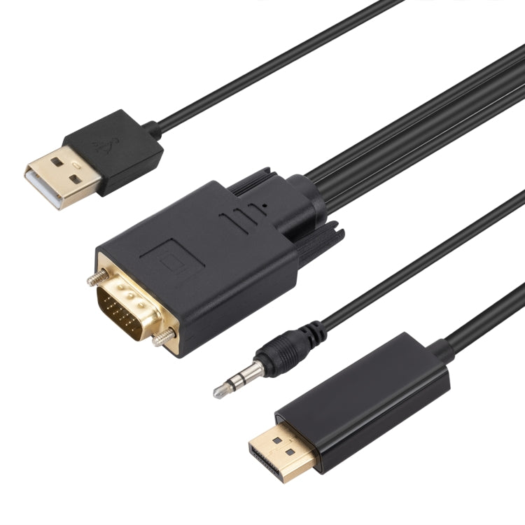 Lisslune | VGA to DisplayPort Adapter Cable with Audio Band Power Supply, Length: 1.8 m (Black)