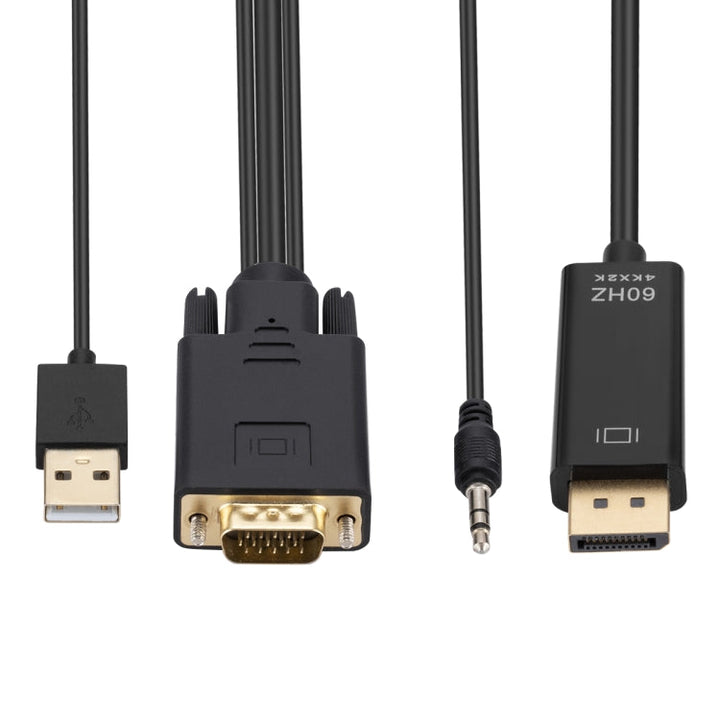 Lisslune | VGA to DisplayPort Adapter Cable with Audio Band Power Supply, Length: 1.8 m (Black)