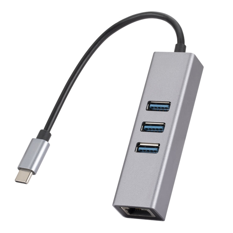 Lisslune | SL-030 USB-C / Type-C to Gigabit Ethernet RJ45 & 3 x USB 3.0 Adapter Converter HUB (Gray)