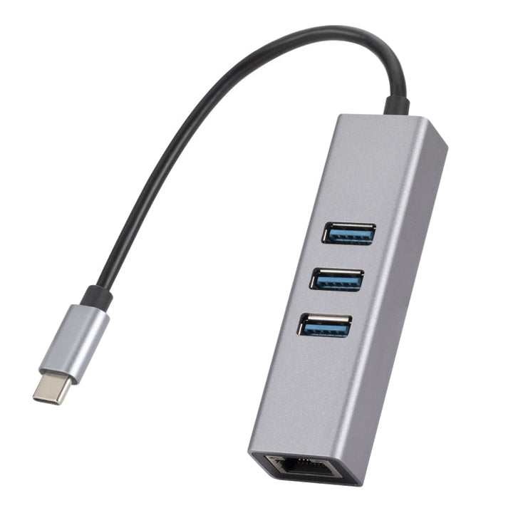 Lisslune | SL-030 USB-C / Type-C to Gigabit Ethernet RJ45 & 3 x USB 3.0 Adapter Converter HUB (Gray)